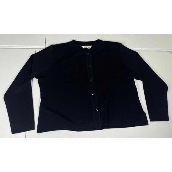 Exclusively Misook Button Up Cardigan Sweater Women L Black Acrylic V-Neck Fall - Picture 1 of 4